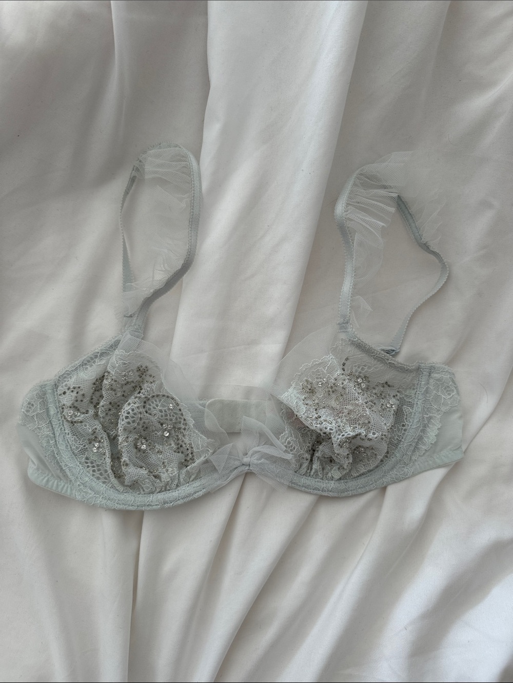 Victoria's Secret Sheer Lace Sequin Bra in Soft Blue